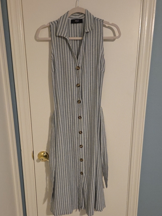 Able Dresses & Skirts - Able Striped Sleeveless Midi Dress in Green and White